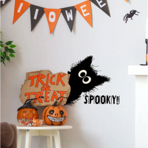 1件万圣节猫和标语图形墙贴