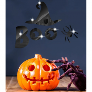 1件万圣节帽子和字母设计镜子墙贴