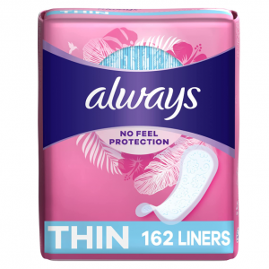 Always Thin Daily Panty Liners For Women, Light Absorbency, Unscented, 162 Count @ Amazon