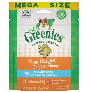 FELINE GREENIES Adult Natural Dental Care Cat Treats, Oven Roasted Chicken Flavor, 4.6 oz. Pouch