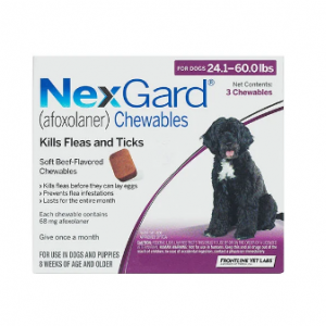 Nexgard 大型犬咀嚼片 24.1-60 磅（紫色）68 毫克，治疗跳蚤和蜱虫