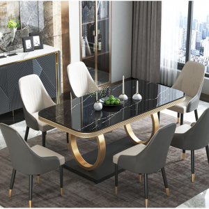 55 英寸现代黑色大理石餐桌 4 人带矩形桌面