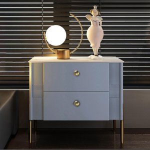 现代蓝色卧室床头柜，带 2 个抽屉的床头柜