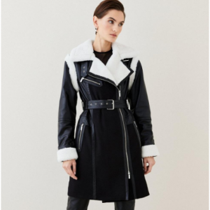 Karen Millen Leather & Contrast Shearling 机车夹克