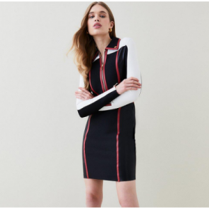 Karen Millen Pu Colour Block And Bandage 针织连衣裙