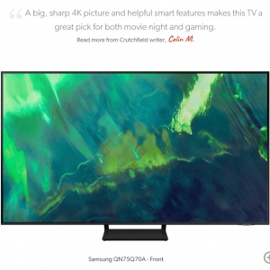 $800 off Samsung QN75Q70A 75" Q70A 4K Smart QLED UHD TV with HDR @Crutchfield.com