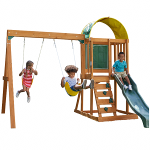 $151 off KidKraft Ainsley Wooden Outdoor Swing Set with Slide, Chalk Wall, Canopy and Rock Wall