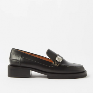 GANNI Crystal-embellished leather loafers