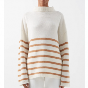 FRAME Roll-neck Breton-stripe cashmere sweater