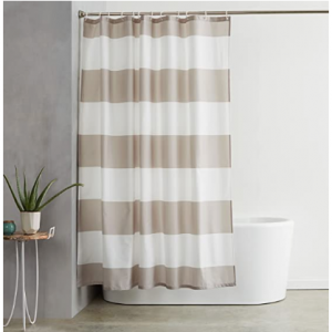 Amazon Basics Fabric Shower Curtain with Grommets and Hooks - 72 x 72 Inch, Large Light Brown