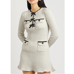 SELF-PORTRAIT Ivory embellished cotton-blend mini dress