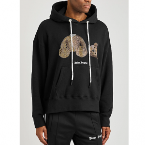 PALM ANGELS Embellished bear hooded cotton sweatshirt