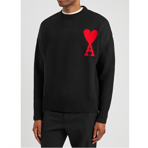 AMI PARIS Black logo-intarsia wool jumper