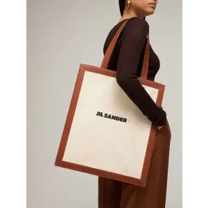 Jil Sander Logo Cotton & Leather Tote Bag