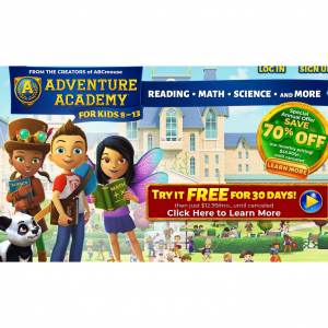 Adventure Academy 官網中小學生在線學院遊戲類課堂，1個月免費+年度立減70%