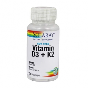 Solaray 维生素 D3 + K2 植物胶囊 无大豆配方- 120 粒