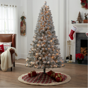 Holiday Time 6.5ft Pre-Lit Flocked Frisco Pine Christmas Tree, Green, 6.5', Clear @ Walmart