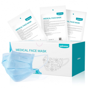 Winner Blue Disposable Mask with Earloop, Each Individually Wrapped, 3-Ply, 50 PCS/Box @ Amazon