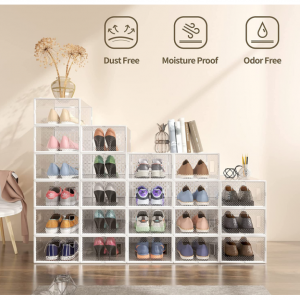 GTMOON Large Shoe Storage Boxes, 12 Pack Shoe Boxes Clear Plastic Stackable @ Amazon