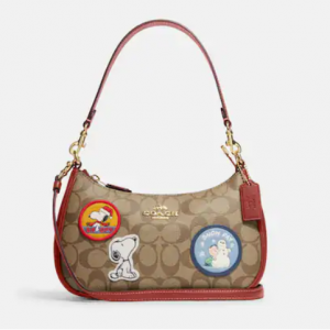 Coach X Peanuts Teri Shoulder Bag In Signature Canvas With Patches @ Coach Outlet