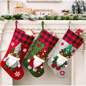 TOBTOC Christmas Stocking 3 Pack, 18 Inch 3D Classic Gnomes Santa Xmas Character Large Stockings