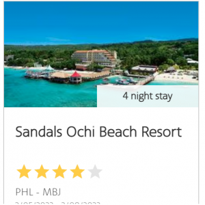 American Airlines Vacations - 預訂部分Sandals和Beaches旗下度假山莊，贈25,000 裏程