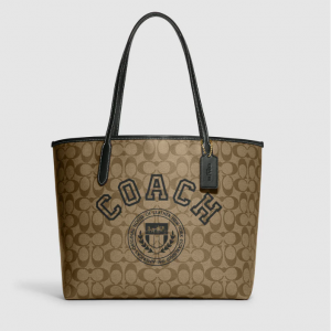 75% Off Coach Outlet City Tote In Signature Canvas With Varsity Motif @ Shop Premium Outlets