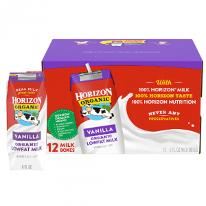 Horizon Organic Shelf-Stable Low Fat milk Boxes, Vanilla, 8 oz., 12 Pack @ Amazon