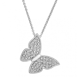 MACY'S Diamond Butterfly 18" Pendant Necklace (1/10 ct. t.w.) in Sterling Silver @ Macy's