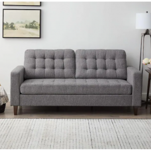 Brookside Brynn 76 in. Light Gray Polyester Upholstered 3-Seat Square Arm Sofa with Removable Cush