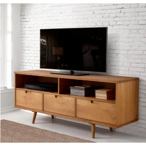 Walker Edison Furniture Company Ivy 58英寸焦糖木电视柜带 3 个抽屉，适合最大 64 英寸的电视，带电缆管理