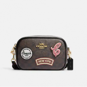 Coach Mini Jamie Camera Bag In Signature Canvas With Ski Patches @ Coach Outlet