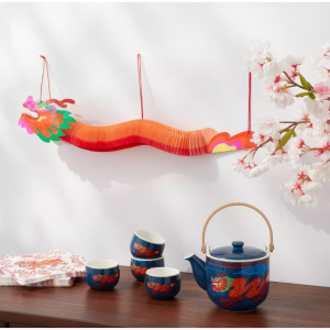 农历新年5件套炻器龙茶壶茶壶和杯子套装