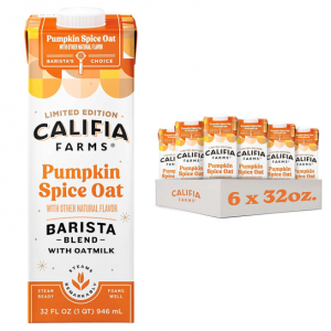 Califia Farms - Pumpkin Spice Oat Barista Blend Oat Milk, 32 Oz (Pack of 6) @ Amazon