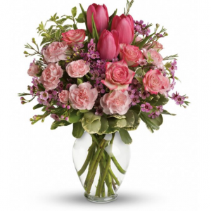 玫瑰、鬱金香和康乃馨花束 - Deluxe