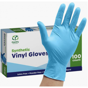 Comfy Package Synthetic Vinyl Blend Disposable Plastic Gloves Non-Sterile, Powder & Latex Free 
