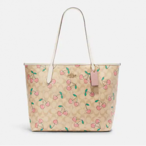 65% Off Coach City Tote In Signature Canvas With Heart Cherry Print @ Coach Outlet