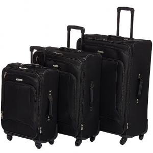 American Tourister Pop Max Softside Luggage with Spinner Wheels, Black, 3-Piece Set (21/25/29)