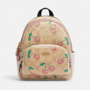 COACH Mini Court Backpack In Signature Canvas With Heart Cherry Print Sale @ COACH Outlet 