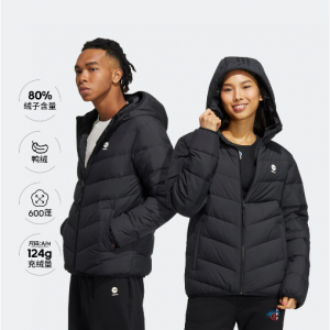 adidas DOWN JACKET 情侣款运动600蓬中长款连帽鸭绒羽绒服