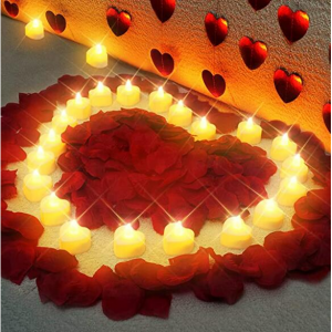 Homemory 24pcs LED Tea Lights Candles Battery Operated Romantic Heart Candles with 1000pcs Fake Re