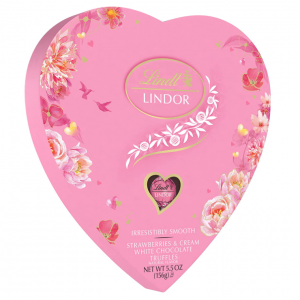 Lindt LINDOR Valentine's Strawberries and Cream White Chocolate Candy Truffles Heart @ Amazon