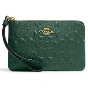 Coach绿色经典压纹手拿包