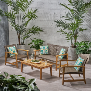 Hampton 户外相思聊天套装 4 件套 - 混合摩卡咖啡，天然饰面