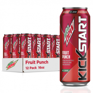 Mountain Dew Kickstart, Fruit Punch, 92mg Caffeine, 16 fl oz (12 Count) @ Amazon