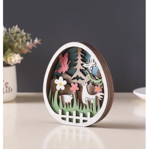 1件木制装饰工艺品，复活节卡通蛋设计动物细节装饰品