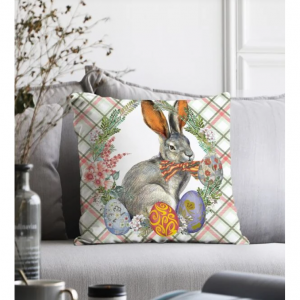 1件装无填充物编织布靠垫套、兔子和鸡蛋印花装饰抱枕套