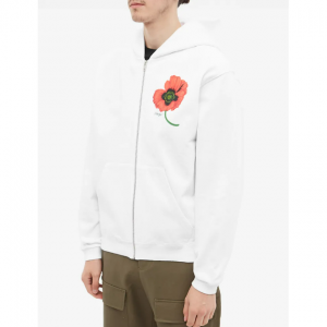 KENZO FLORAL MOTIF ZIP HOODY WHITE