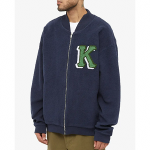 KENZO BACK LOGO SHERPA ZIP BOMBER MIDNIGHT BLUE