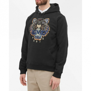 KENZO EMBROIDERED TIGER POPOVER HOODY BLACK